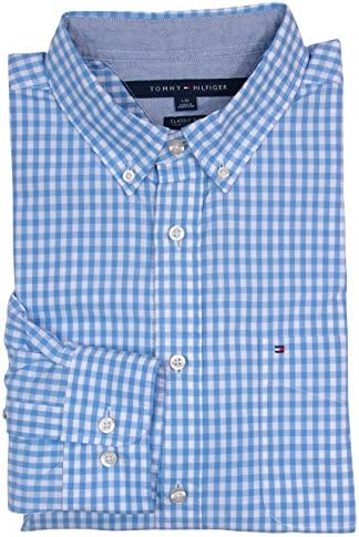Tommy Hilfiger Mens Long Sleeve Classic Fit Button-Down Shirt - S - Blue/White