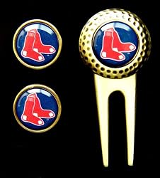 Boston Red Sox Divot Tool Golf Ball (2) Marker Set