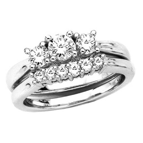 14K White Gold 1 ct. Diamond Engagement Set