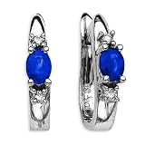 10K White Gold 0.06 ct. Diamond and 5/8 ct. Oval Shaped Sapphire Earrings