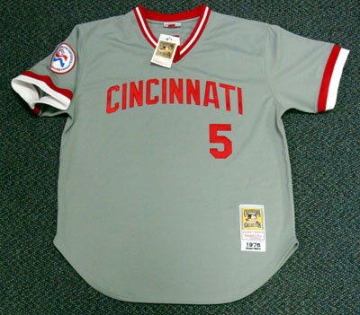 Johnny Bench Autographed Mitchell & Ness Cincinnati Reds Gray Jersey 76 WS Champs PSA/DNA