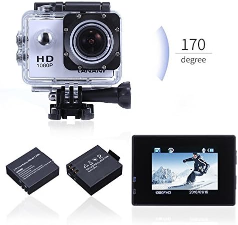 Waterproof Camera,Canany Sports Camera 1080P FHD 12MP 1.5Inch Bundle With 2 Batteries and FREE Accessories Kits CY4000 (White)