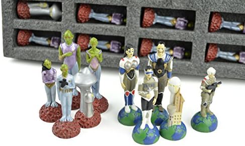 Themed Chessmen: Quality Hand Painted Alien &amp; Human Chess Pieces Set - 3.25" King