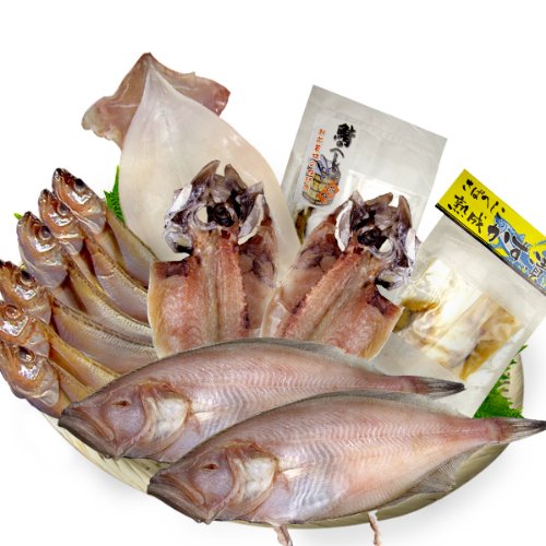 豪華海の幸・漁港セット≪産地直送≫　赤かれい・はたはた・あじ・するめいか・へしこ2種