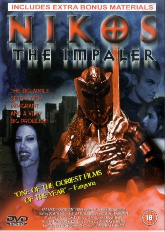 2003/DVD/100MINS/UNRATED...Nikos the Impaler is a b-grade splatter film directed by and starring German arteur Andreas Schnaas. It follows a reincarnated barbarian (Schnaas) as he wreaks havok on modern day New York City.
