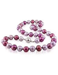 Sterling Silver Freshwater Multi Colored Pearl Necklace With Ball Clasp (9-10 mm) (AA)