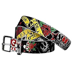 Silver Skulls Roses Black Red Graffiti Print Belt Size Small