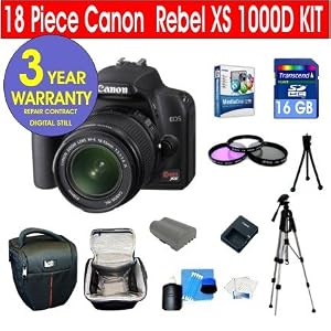 18 Piece Mighty Kit with Canon EOS Rebel XS 1000D Black SLR 10.1 MP Digital Camera with... by