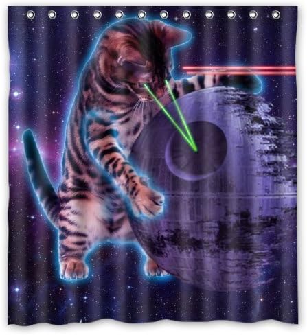Jennifer Kitty Best-selling Galaxy Outer Space Hipster Cat 100% Polyester Shower Curtain