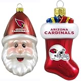 NFL Arizona Cardinals Blown Glass Stocking and Santa Cap Ornament 2-Pack