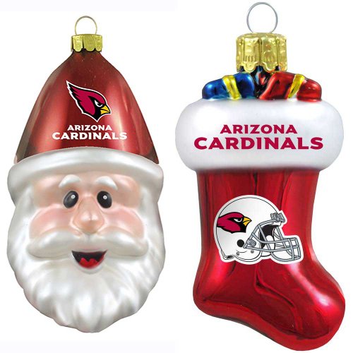 NFL Arizona Cardinals Blown Glass Stocking and Santa Cap Ornament 2-Pack