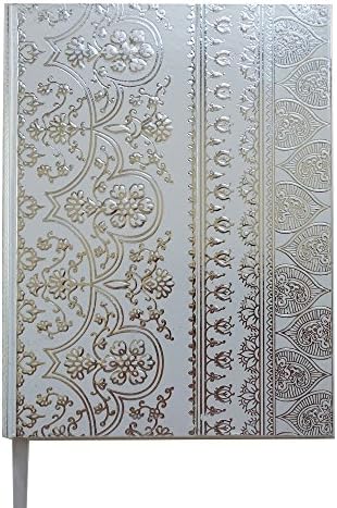 BEYLLEY&amp; Trade; Vintage Foiled Journal with Magnetic Closure, Pen Holder and Expandable Pocket -192 Blank Pages, Cream Paper, 6X8 Inches (White)