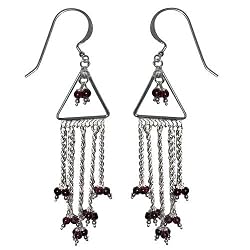 Sterling Silver Earrings Garnet Gemstone Jewelry 3.75 inches (gnklcs312erng)