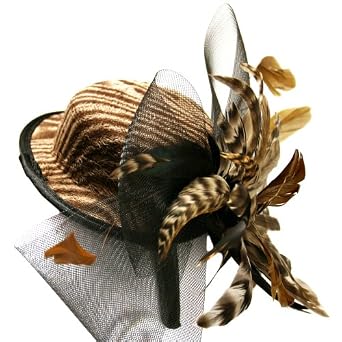 Brown Zebra Print Fascinator Cocktail Boater Hat Headband