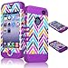 Bastex Hybrid Rocker Case for Apple iPhone 4, 4s - Purple Silicone with Pink, Gray, Blue, & Orange Neon Colors - Chevron Style Hard Shell