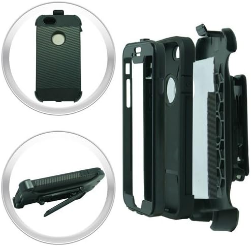THETUNZ (TM) 4 in 1 Super Armor Spectra Shield Hybrid Combo Phone Case Cover w/ Built in Screen Protector &amp; kickstand (Black Carbon Fiber)