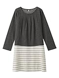 Angeliebe エンジェリーベ 授乳 口 付 ポンチ × 変わり 織り ボーダー ワンピース L チャコール