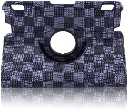 TOPCHANNCES 360 Degrees Rotating Stand Stylish Grid Plaid Pattern Leather Case for Kindle Fire HDX 7 inch with Smart Cover Wake/Sleep Capability(Black/Gray)