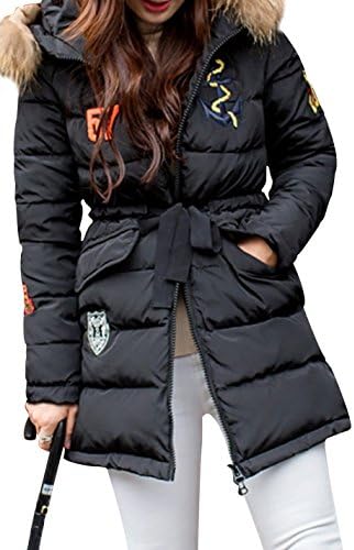 FORAR Women's Fashion Quilted Empire Line Thinken Mid Long Down Coat Parka Black M