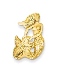 14k Yellow Gold Satin Diamond-cut Open-Backed Mermaid Pendant