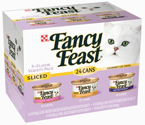 Fancy Feast Gourmet Cat Food Sliced 3-Flavor Variety, 24-Count Cans (Pack of 2)
