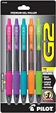 Pilot G2 Retractable Premium Gel Ink Rolling Ball Pen, Fine Point, 5-Pack, Assorted Colors, Purple/Pink/Turquoise/Orange/Lime (31266)