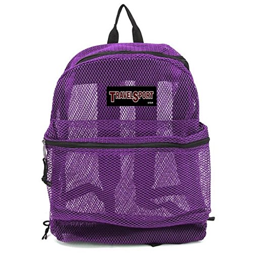 Travel Sport Transparent See Through Mesh Backpack/ School Bag (Purple)