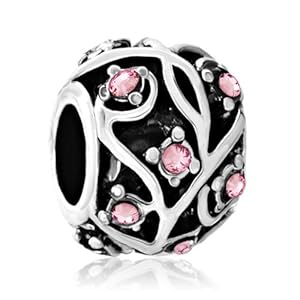 Pugster Round Flower October Birthstone Rose Crystal European Charm Beads Fit Pandora Chamilia Biagi Charm Bead Bracelet