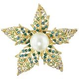 Blue Green Rhinestone Encrusted Faux Pearl Flower Pin Brooch