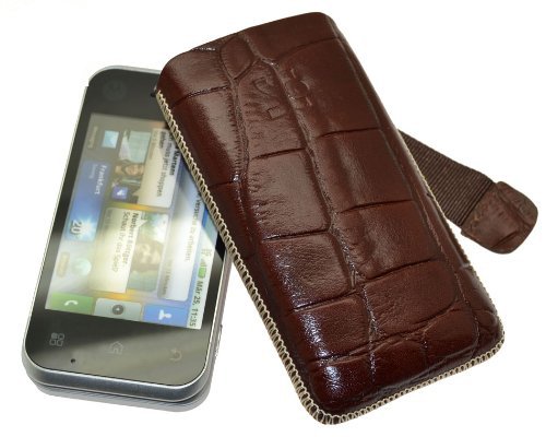 Suncase Ledertasche (Lasche mit R&uuml;ckzugfunktion) f&uuml;r Motorola Backflip croco-braun Preisvergleich