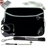 Black Kindle 2 Glove Case with Front Pocket, Dual Zipper + USB Cable + Black Car Charger + E-Reader Light + Screen Protector + Determination Strap