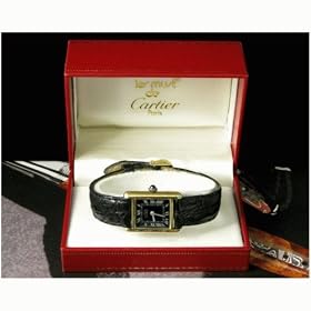 Antique/Vintage: Pre-owned Women's Cartier Watch Tank Vermeil with Black Dial Swiss Manual Wind Movement 1970's