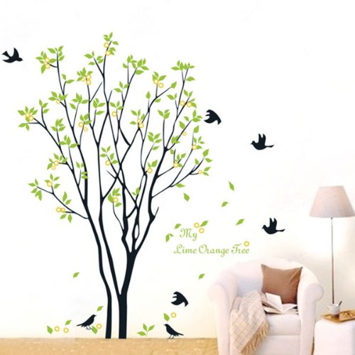 Vinilo decorativo árbol de lima con hojas cayéndose