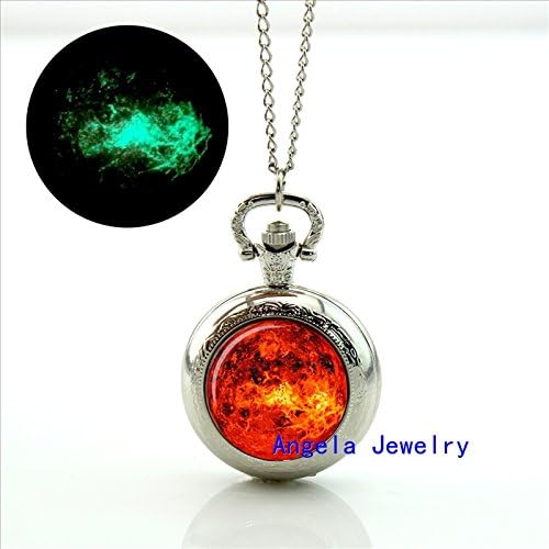 Pretty Lee Fashion Glow in the Dark SUN Glowing Pocket Watch Necklace Galaxy Jewelry Vintage Pocket Watch