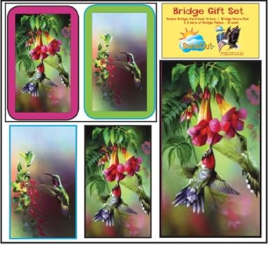 Bridge Gift Set - Hummingbirds - Double Deck Playing Cards - Score Pad - 2 Sets of Tallies