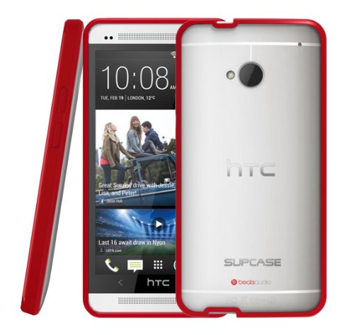 SUPCASE Premium Hybrid Protective Case for HTC One M7 Smartphone (Red/Clear) - Multiple Color Options