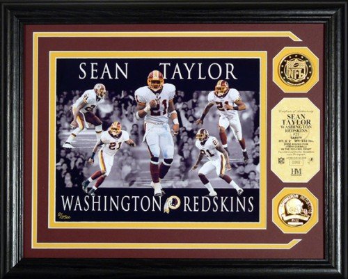 Sean Taylor Framed Washington Redskins Dominance 8x10 Photo Mint with Two 24KT Gold Coins