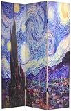 Van Gogh Flowers Art Print Room Divider - 6ft. Double Image Starry Night Dutch Impressionist Decorative Screen