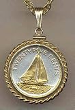 Bahamas 25 Cent ÒSail BoatÓ Two Tone Gold Filled Rope Bezel Coin on 18 Necklace