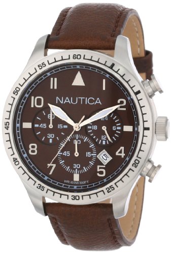 Nautica Unisex N16582G BFD 105 Chronograph Watch with Faux-Leather Band