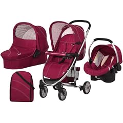 Hauck 142141 Kinderwagenset Malibu All in One inkl. Pram, Zero Plus Comfort, Wickeltasche, Wetterschutz trio plum