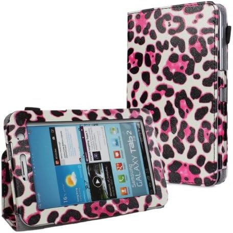 W-RainBow Newest Arrival Animal Camouflage Pattern Series Hot Pink Leopard Folio Diary Stand Leather Protective Case for Samsung Galaxy Tab 2 7.0-inch P3100/P3110/P3113/P6200(Random Gift 1 Piece Car Sticker)