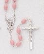 18" Silver Tone Rosary with 5mm Pink Plastic Beads, Virgin Mary Centerpiece and Crucifix - Imported from ITALY