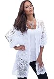Roamans Women’s Plus Size Hand-Crocheted Lace Cardigan (White,L)