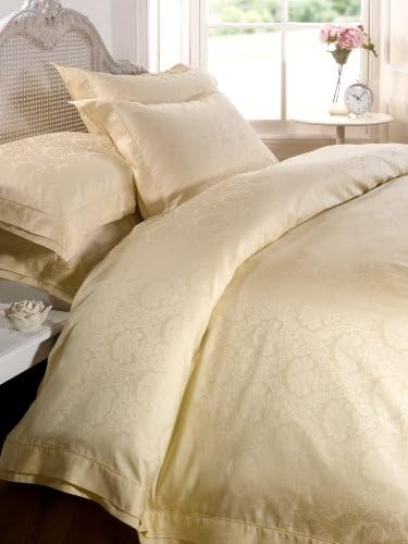 Damask Duvet Cover Set, Superking Size Cream Bedding 300 TC 100 % Pure Soft Cotton