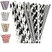 PGK 200-Box Paper Straws Biodegradable, Black and White Paper Drinking Straws in Striped, Chevron, Polka Dot - Bulk Black Paper Straws for Juices, Shakes, Smoothies - Party Supplies and Decorations