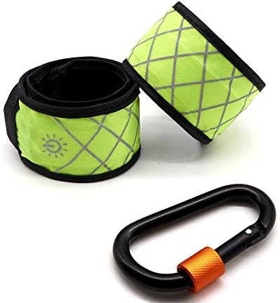 Reflective Armband 1 Pair Yellow From Blue Lolly, LED Flashing Running Lights - Night Safety Light - Includes one D key ring as BONUS - Designed for Running, Jogging, Walking, or Cycling.