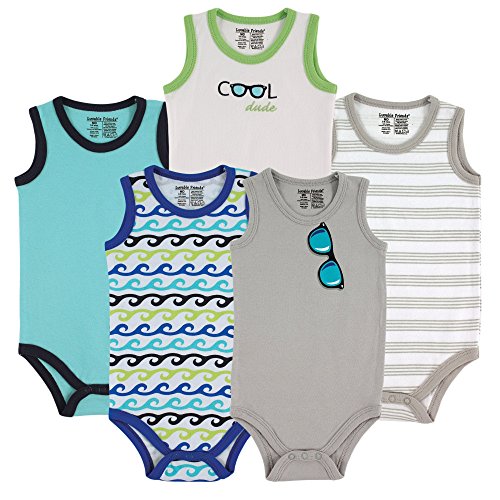 Luvable Friends 5-Pack Lightweight Sleeveless Bodysuits, Boy Sunglasses, 6-9 Months