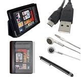 WOWparts 5 in 1 Accessory Leather Case+Screen Protecter+Stylus+USB to Micro-USB Cable+ Earphone for Amazon Kindle Fire