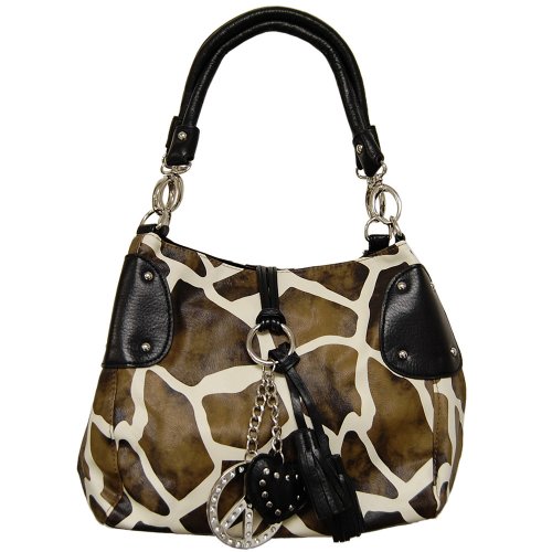 Je Veux Giraffe Print Peace Sign Double Handle Bag - Black